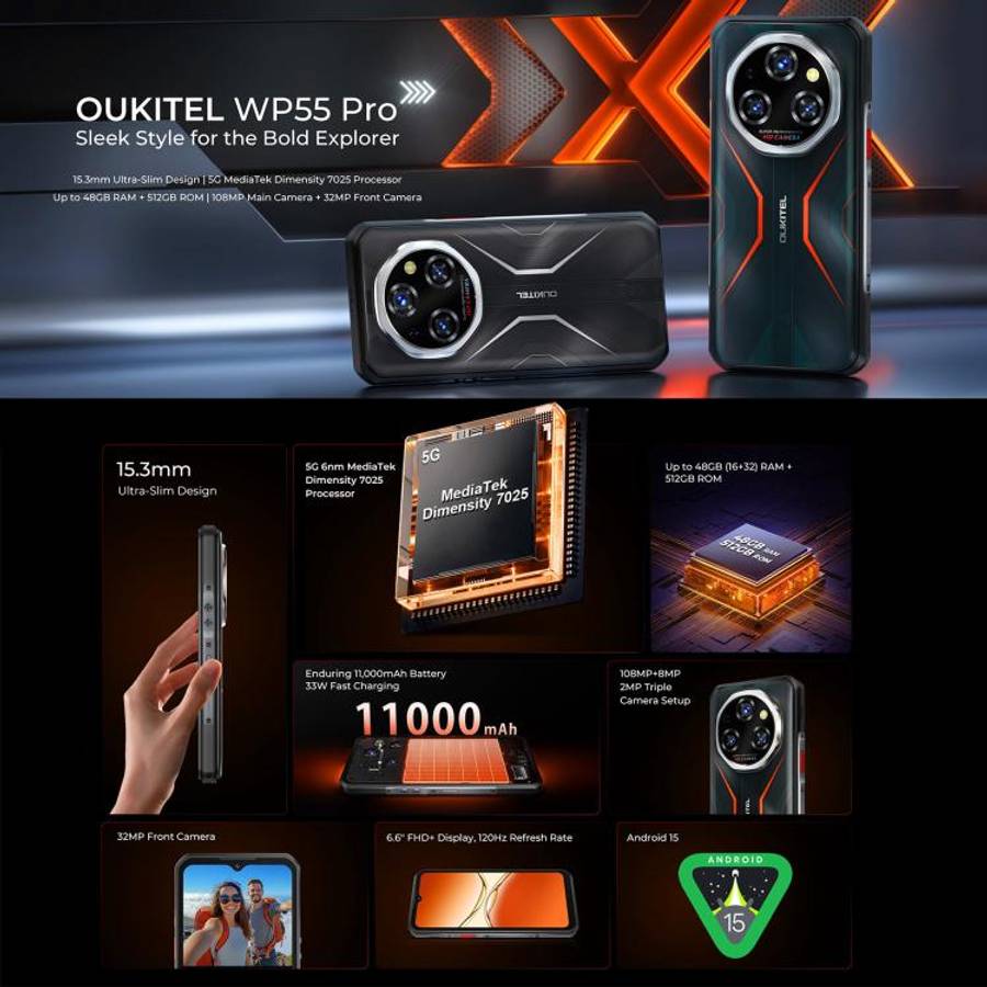 Oukitel WP55 Pro 5G Rugged Phone, 16GB+512GB, 108MP Camera, Fingerprint Identification, 6.6 inch ...