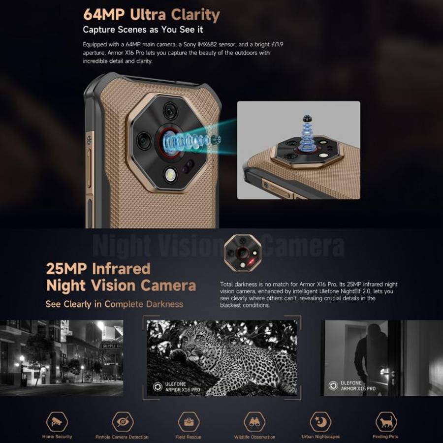Ulefone Armor X16 Pro, 5GB+256GB, Night Vision, IP68/IP69K Rugged Phone, 6.56 inch Android 15 Med...