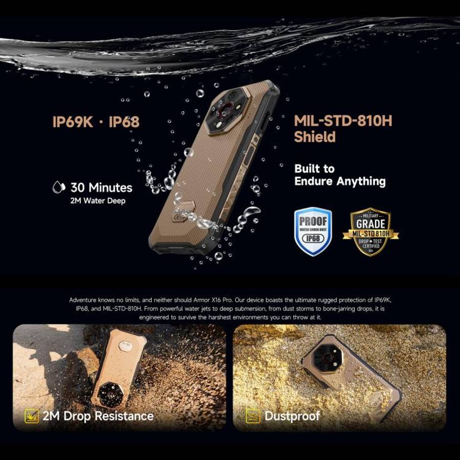Ulefone Armor X16 Pro, 5GB+256GB, Night Vision, IP68/IP69K Rugged Phone, 6.56 inch Android 15 Med...