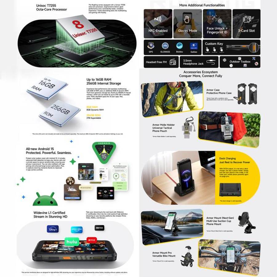 Ulefone RugKing, 8GB+256GB, IP68/IP69K Rugged Phone, 5.99 inch Android 15 Unisoc T7255 Octa Core,...