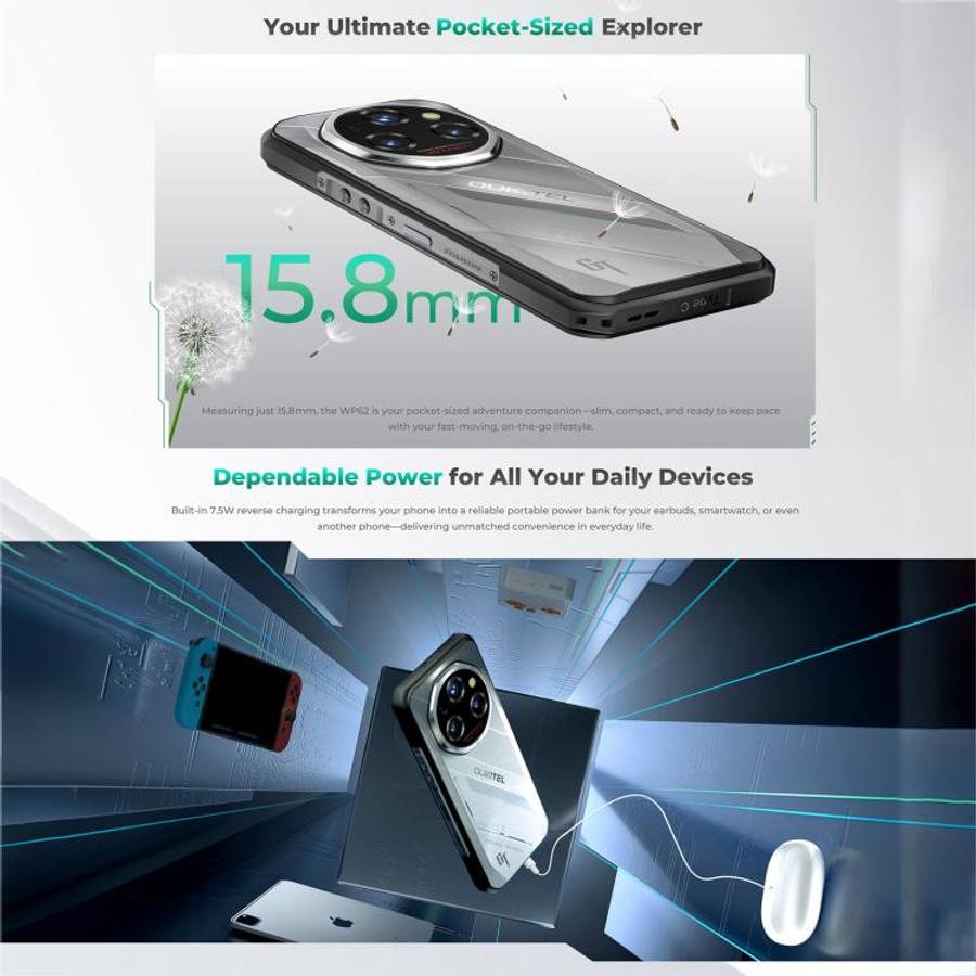 Oukitel WP62 Rugged Phone, 12GB+512GB, 108MP Camera, Fingerprint Identification, 6.6 inch Android...