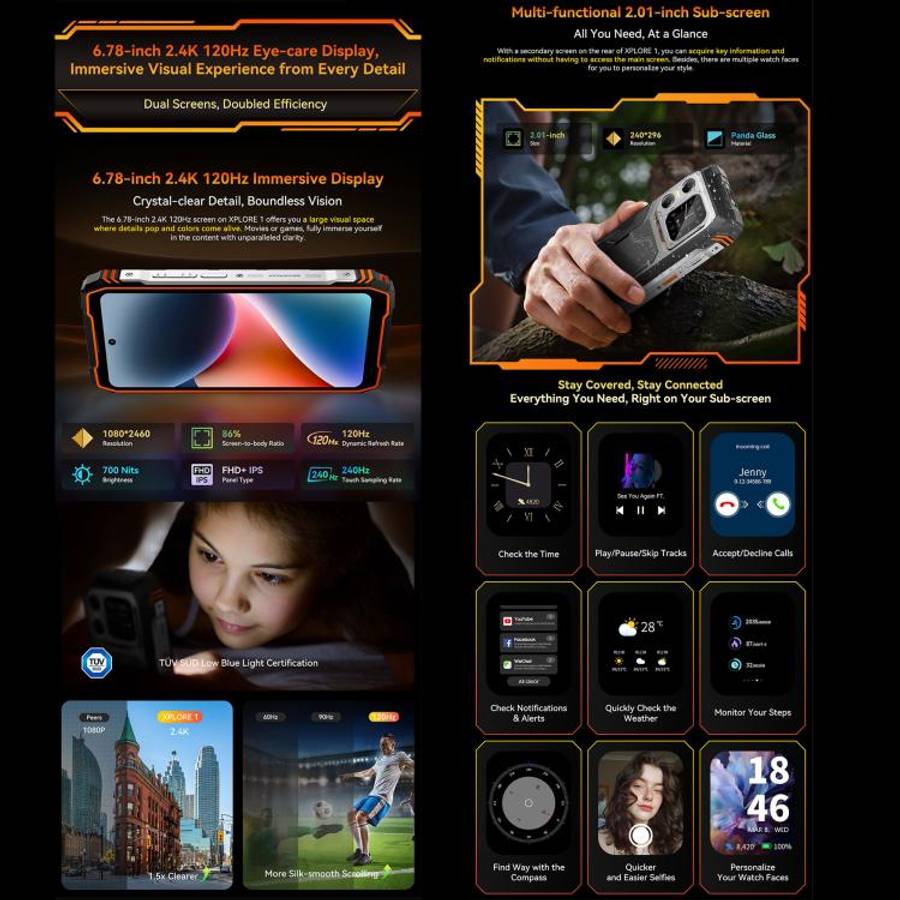 Blackview XPLORE 1, 16GB+512GB, 6.78 inch Android 15 Dimensity 7050 MT8791V/HZA Octa Core, Networ...