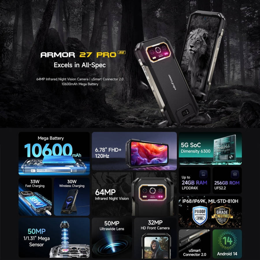 Ulefone Armor 27 Pro Rugged Phone, 12GB+256GB, Night Vision, 10600mAh, 6.78 inch Android 14 Media...