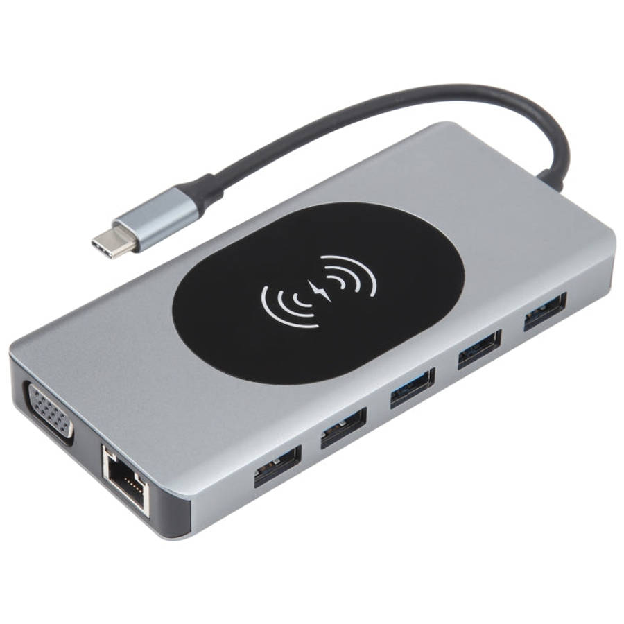 14 in 1 Type-C Docking Station with Wireless Charging(1000M Network Port), 14 in 1