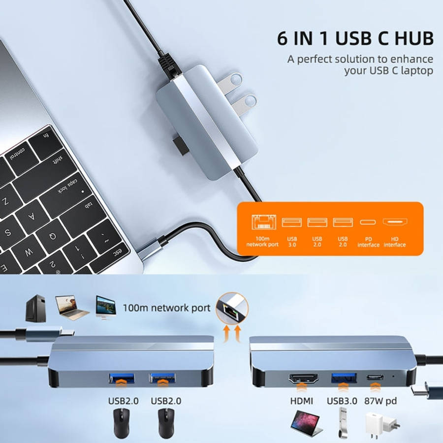 BYL-2203 6 in 1 USB-C / Type-C to USB Multifunctional Docking Station HUB Adapter, BYL-2203