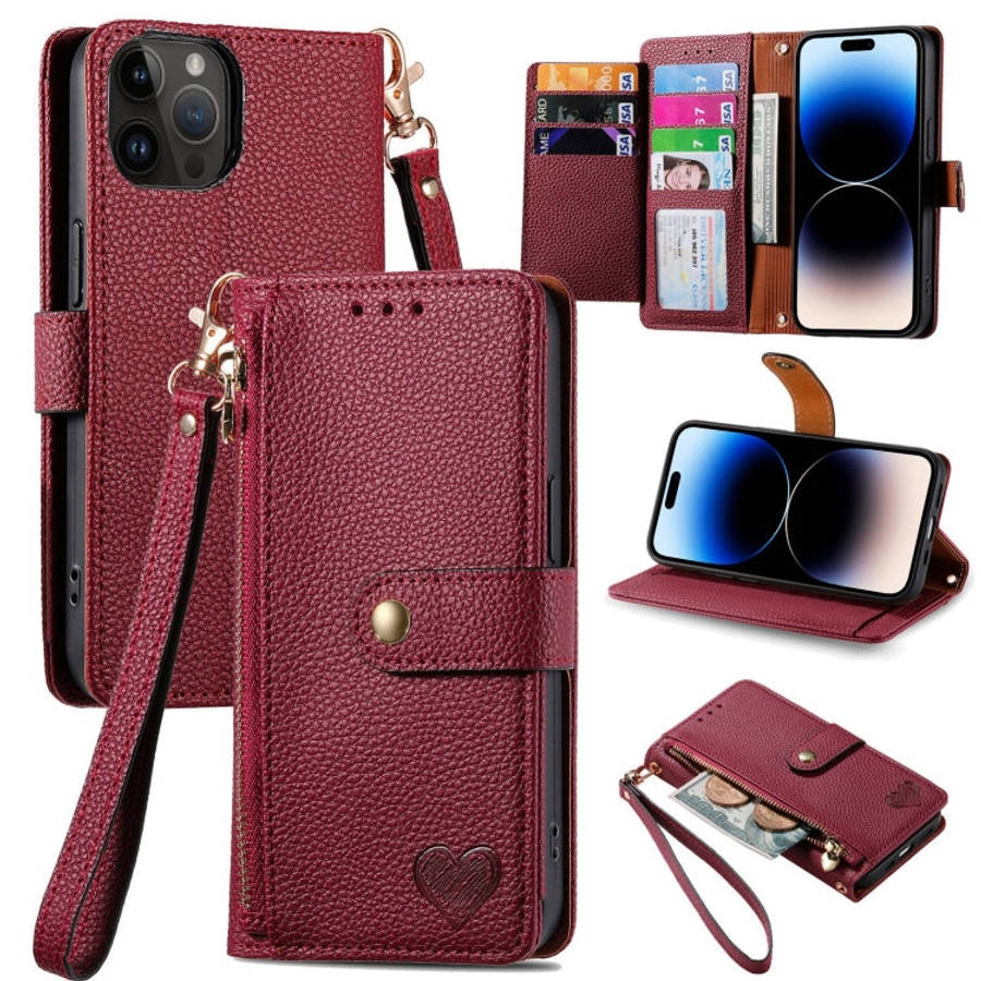 Love Zipper Lanyard Leather Phone Case, For iPhone 14 Pro Max, For iPhone 7 / 8 / SE 2022, For iP...