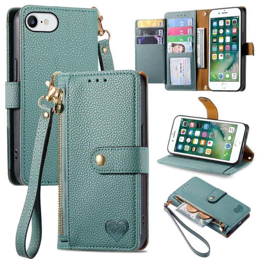 Love Zipper Lanyard Leather Phone Case, For iPhone 11, For iPhone 11 Pro, For iPhone XR, For iPho...