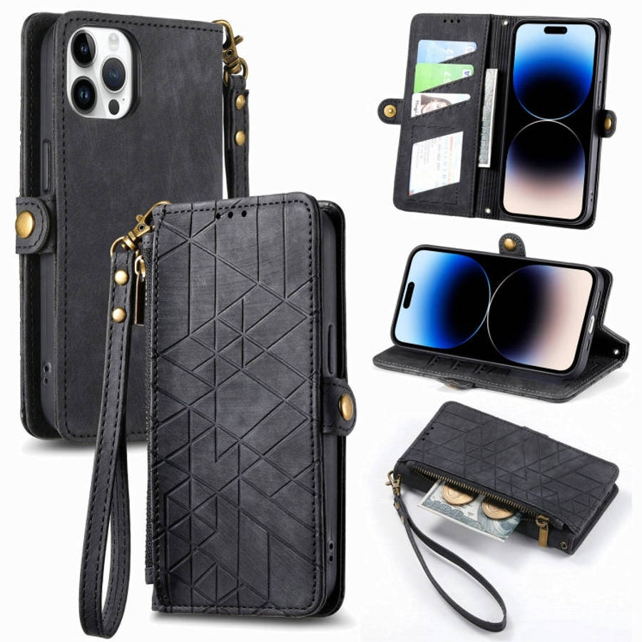 Geometric Zipper Wallet Side Buckle Leather Phone Case, For iPhone 14 Pro Max, For iPhone 7 / 8 /...