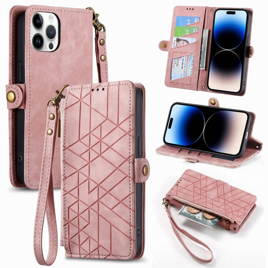 Geometric Zipper Wallet Side Buckle Leather Phone Case, For iPhone 14 Pro Max, For iPhone 7 / 8 /...
