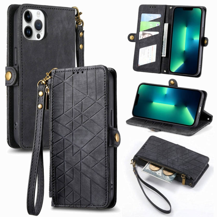 Geometric Zipper Wallet Side Buckle Leather Phone Case, For iPhone 14 Pro Max, For iPhone 7 / 8 /...