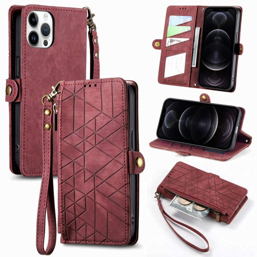 Geometric Zipper Wallet Side Buckle Leather Phone Case, For iPhone 14 Pro Max, For iPhone 7 / 8 /...