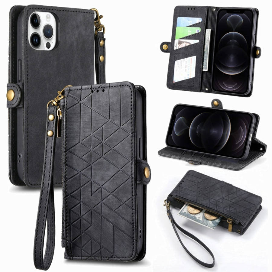 Geometric Zipper Wallet Side Buckle Leather Phone Case, For iPhone 14 Pro Max, For iPhone 7 / 8 /...