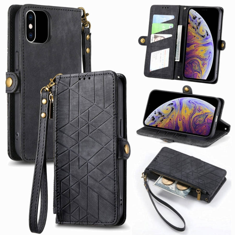 Geometric Zipper Wallet Side Buckle Leather Phone Case, For iPhone 11, For iPhone 11 Pro, For iPh...