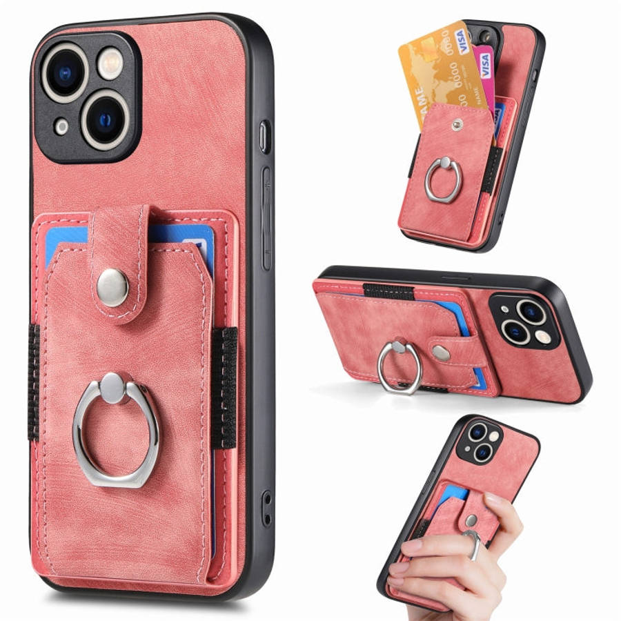 Retro Skin-feel Ring Card Wallet Phone Case, For iPhone 15 Pro Max, For iPhone 15 Pro, For iPhone...