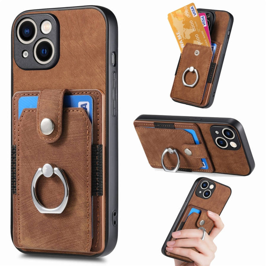 Retro Skin-feel Ring Card Wallet Phone Case, For iPhone 15 Pro Max, For iPhone 15 Pro, For iPhone...