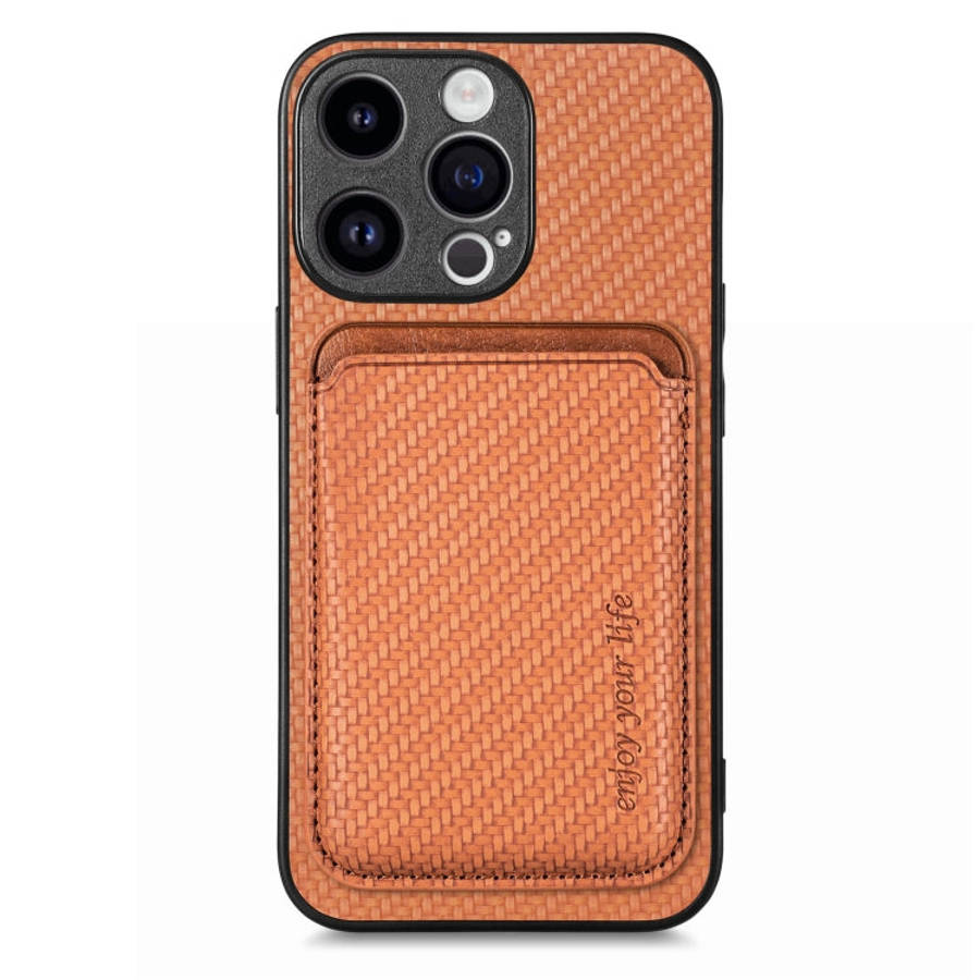 Carbon Fiber Leather Card Magsafe Phone Case, For iPhone 15 Pro Max, For iPhone 15 Pro, For iPhon...