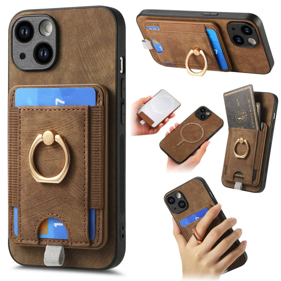 Retro Splitable Magnetic Card Bag Leather Phone Case, For iPhone 15 Pro Max, For iPhone 15 Pro, F...