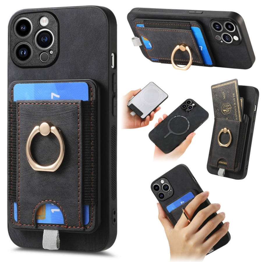 Retro Splitable Magnetic Card Bag Leather Phone Case, For iPhone 15 Pro Max, For iPhone 15 Pro, F...
