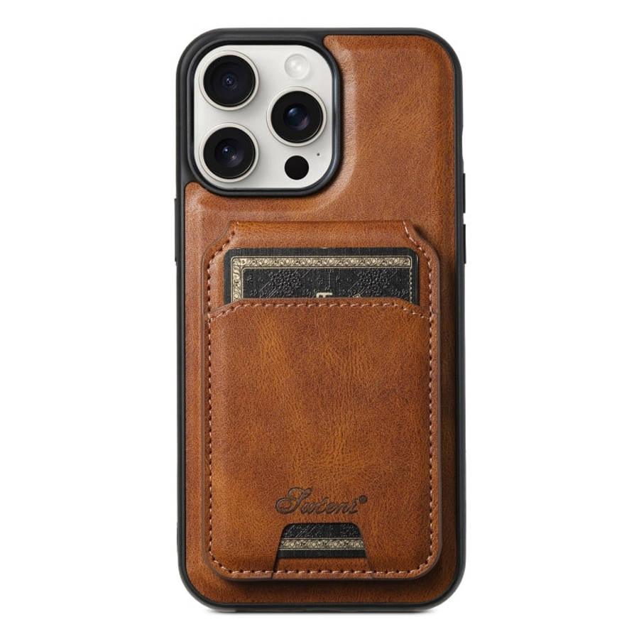 Suteni H15 MagSafe Oil Eax Leather Detachable Wallet Back Phone Case, For iPhone 16 Plus, For iPh...