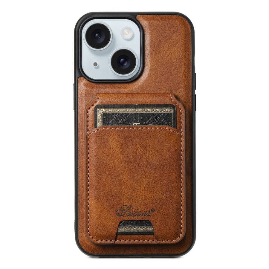 Suteni H15 MagSafe Oil Eax Leather Detachable Wallet Back Phone Case, For iPhone 16 Plus, For iPh...