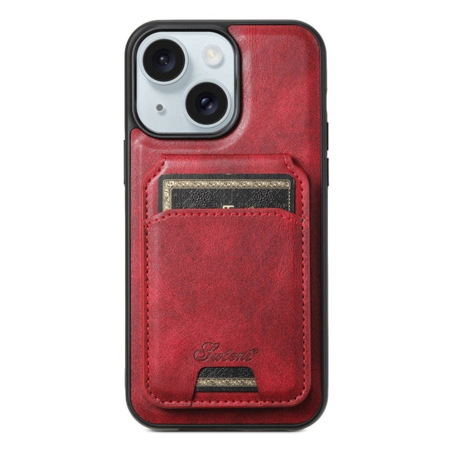 Suteni H15 MagSafe Oil Eax Leather Detachable Wallet Back Phone Case, For iPhone 16 Plus, For iPh...