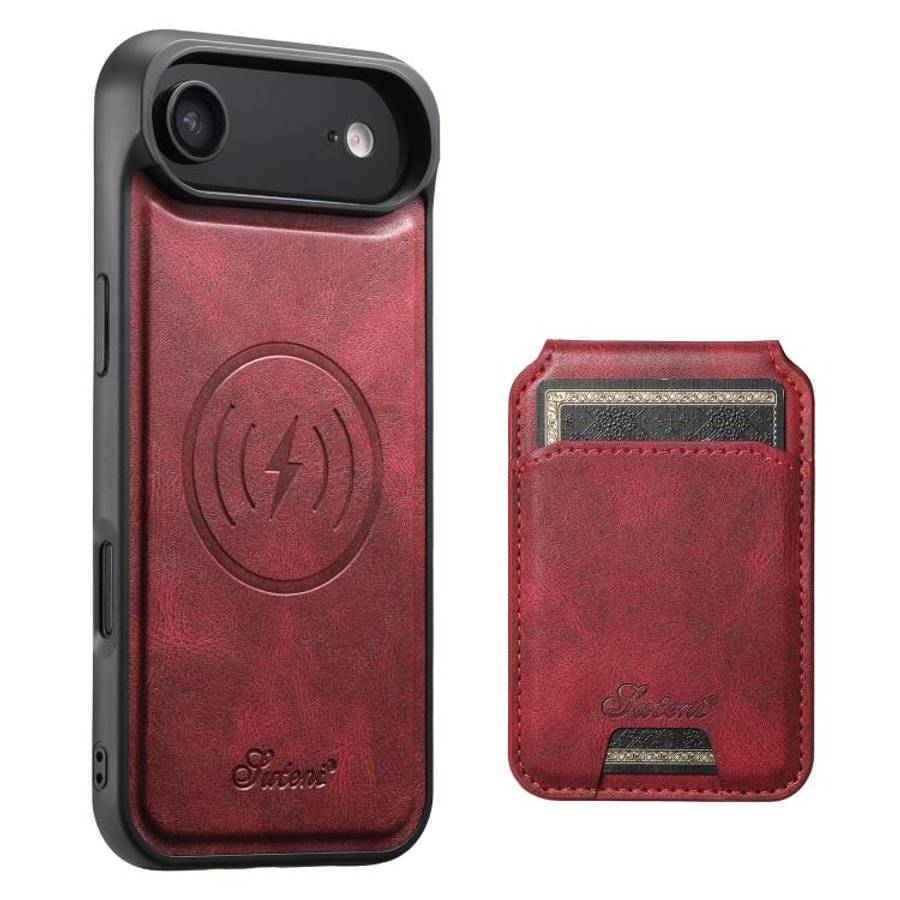 Suteni H15 MagSafe Oil Eax Leather Detachable Wallet Back Phone Case, For iPhone 18, For iPhone 1...