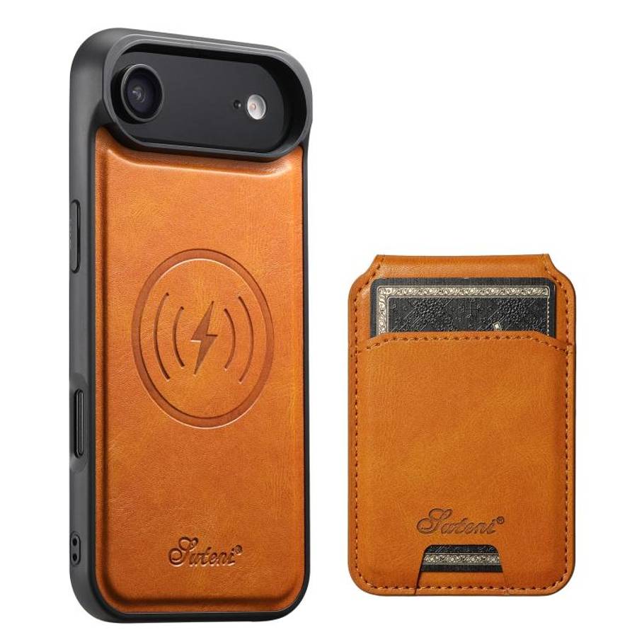 Suteni H15 MagSafe Oil Eax Leather Detachable Wallet Back Phone Case, For iPhone 18, For iPhone 1...