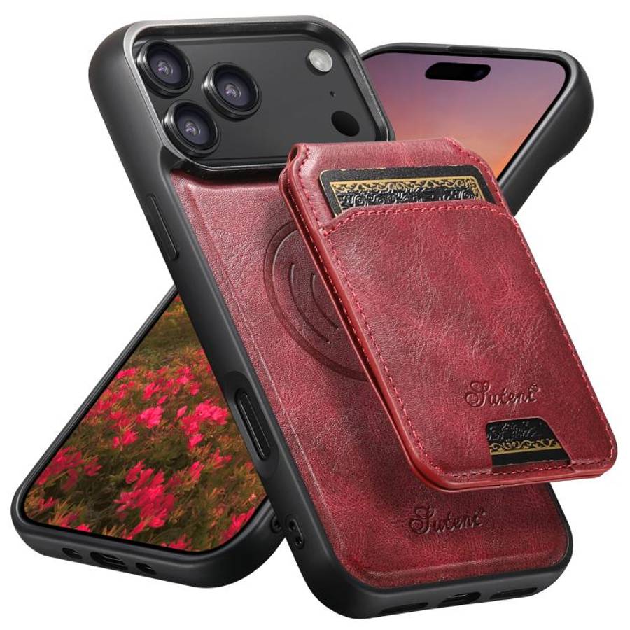 Suteni H15 MagSafe Oil Eax Leather Detachable Wallet Back Phone Case, For iPhone 18, For iPhone 1...