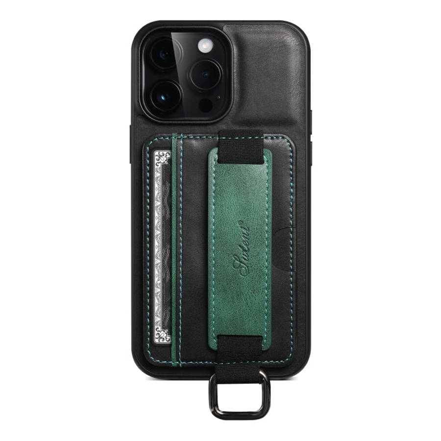 Suteni H13 Card Wallet Wrist Strap Holder PU Phone Case, For iPhone 18, For iPhone 18 Pro, For iP...