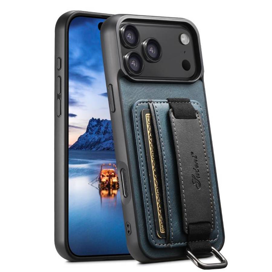 Suteni H13 Card Wallet Wrist Strap Holder PU Phone Case, For iPhone 18, For iPhone 18 Pro, For iP...