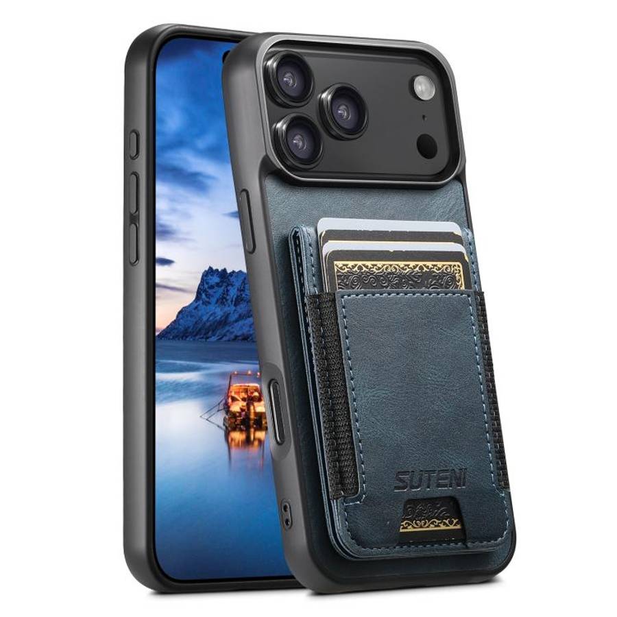 Suteni H03 Oil Wax Leather Wallet Stand Back Phone Case, For iPhone 18, For iPhone 18 Pro, For iP...