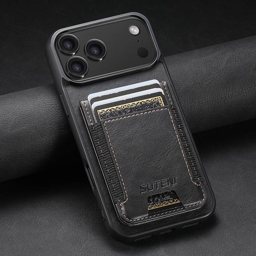 Suteni H03 Oil Wax Leather Wallet Stand Back Phone Case, For iPhone 18, For iPhone 18 Pro, For iP...