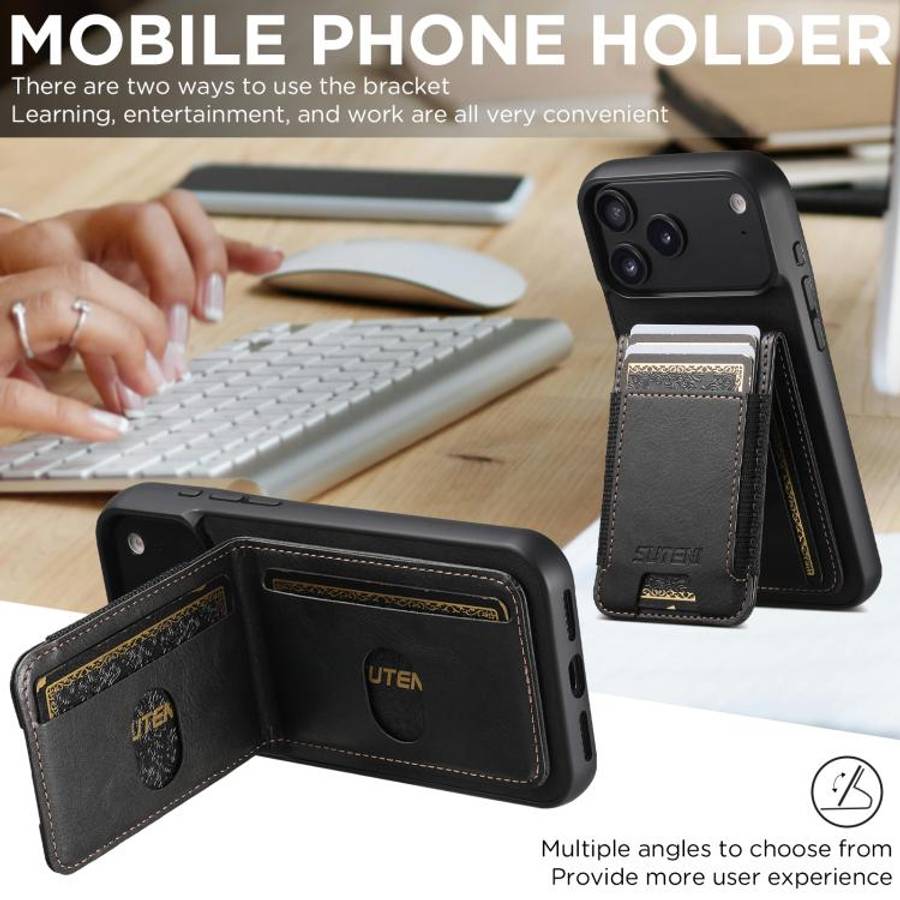 Suteni H03 Oil Wax Leather Wallet Stand Back Phone Case, For iPhone 18, For iPhone 18 Pro, For iP...