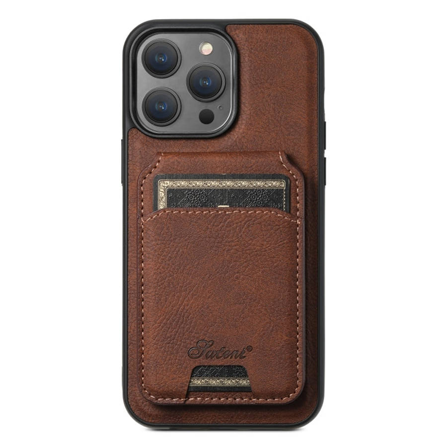 Suteni H17 Litchi Texture Leather MagSafe Detachable Wallet Phone Case, For iPhone 15 Pro, For iP...