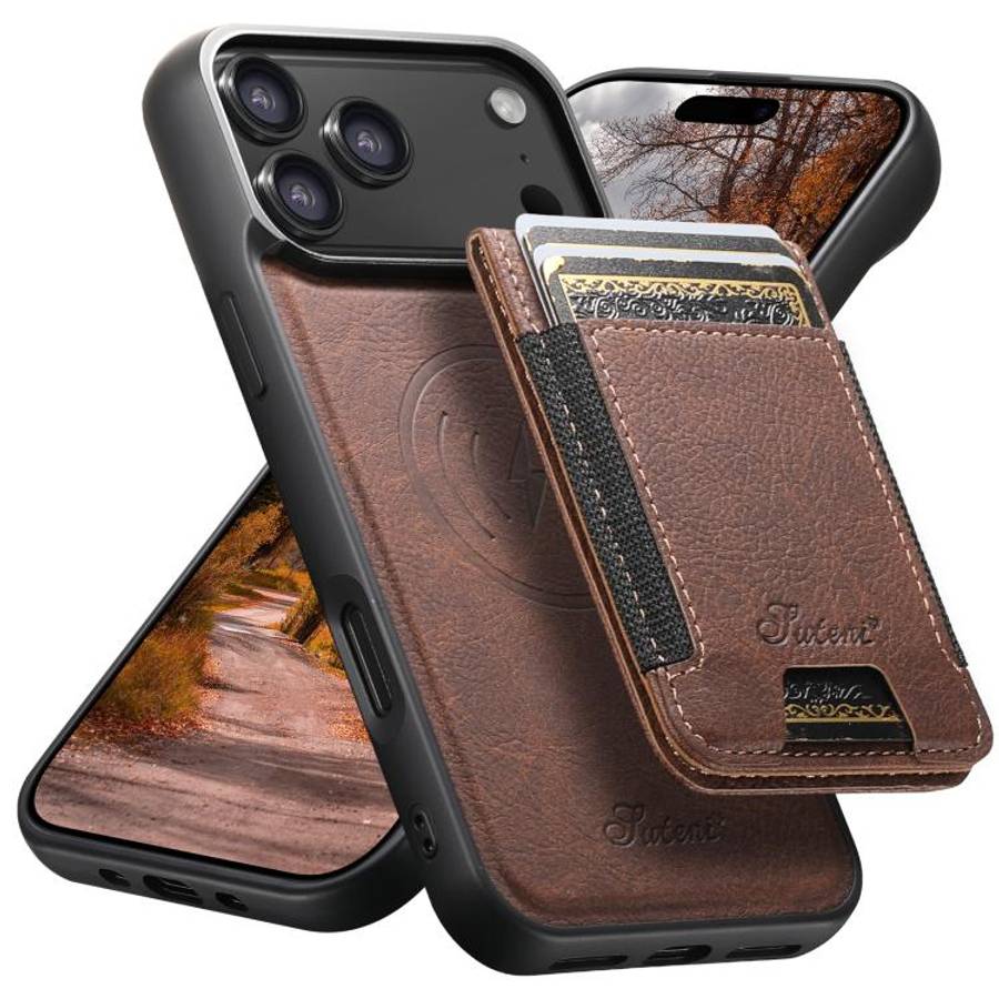 Suteni H17 Litchi Texture Leather MagSafe Detachable Wallet Phone Case, For iPhone 18, For iPhone...