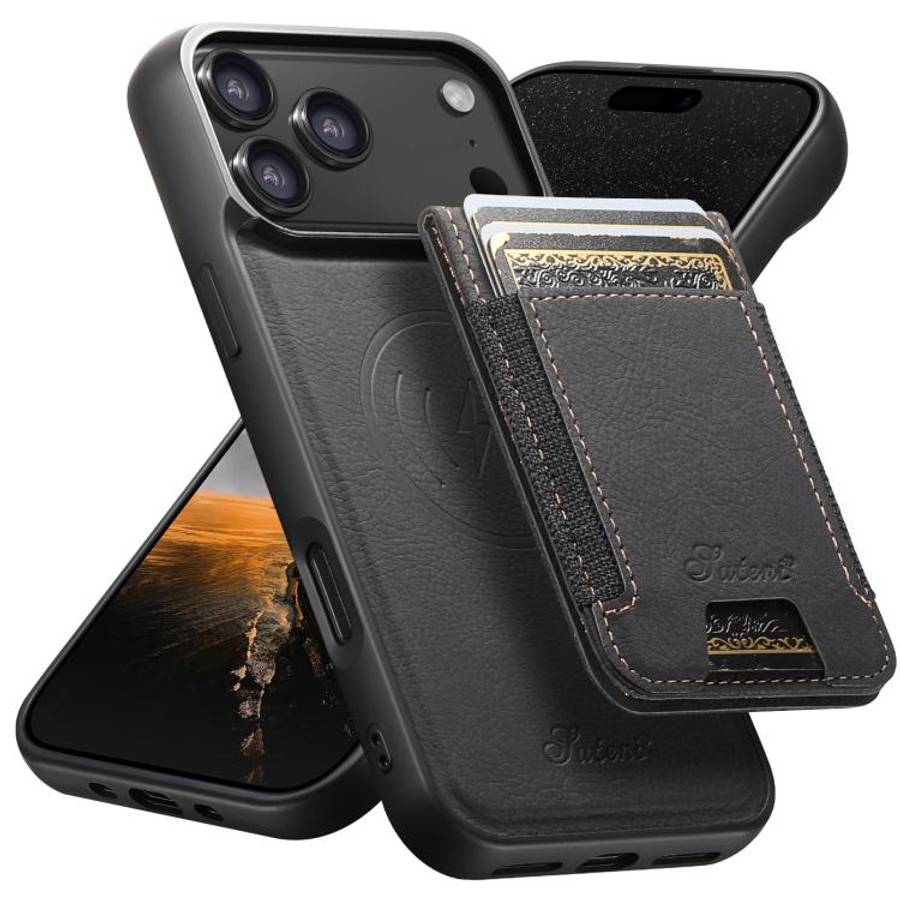 Suteni H17 Litchi Texture Leather MagSafe Detachable Wallet Phone Case, For iPhone 18, For iPhone...
