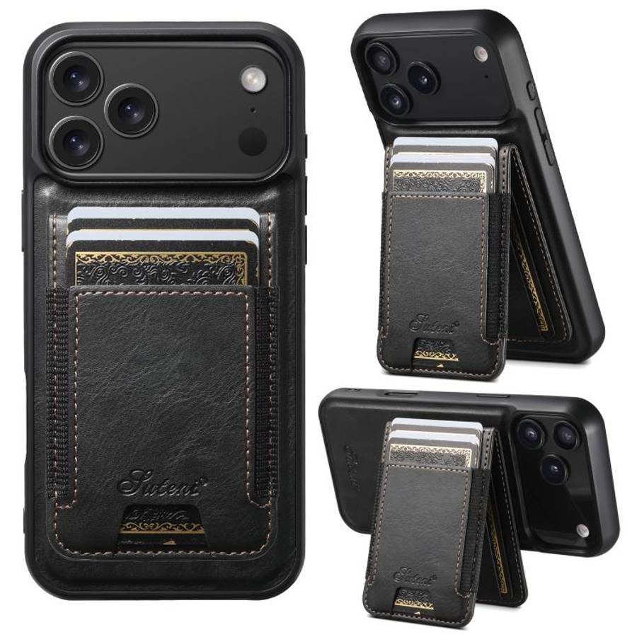 Suteni H17 Oil Eax Leather MagSafe Detachable Wallet Phone Case, For iPhone 18, For iPhone 18 Pro...