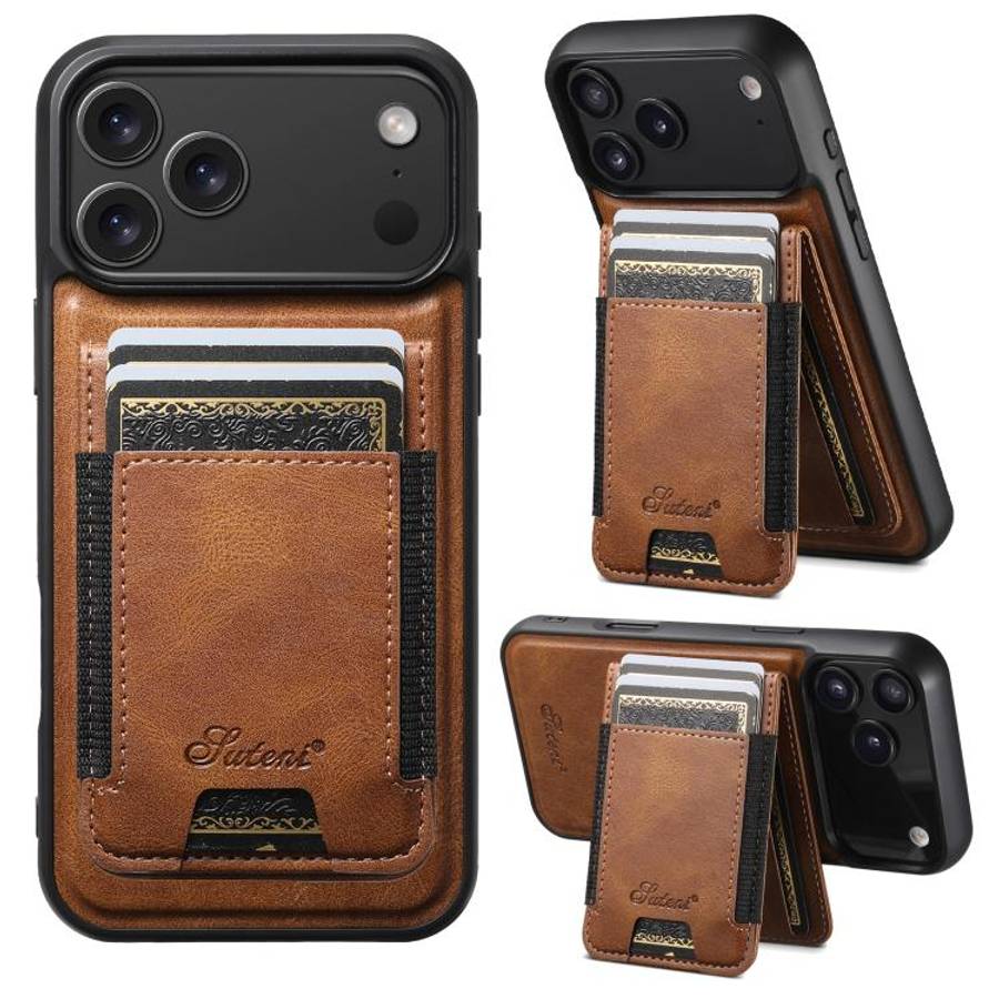 Suteni H17 Oil Eax Leather MagSafe Detachable Wallet Phone Case, For iPhone 18, For iPhone 18 Pro...