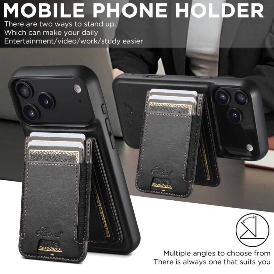 Suteni H17 Oil Eax Leather MagSafe Detachable Wallet Phone Case, For iPhone 18, For iPhone 18 Pro...