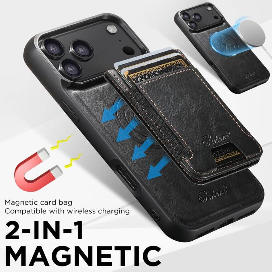 Suteni H17 Oil Eax Leather MagSafe Detachable Wallet Phone Case, For iPhone 18, For iPhone 18 Pro...