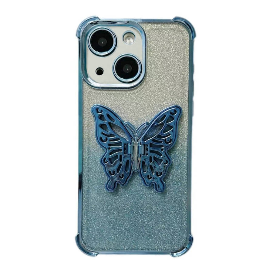 Electroplated Glitter 3D Butterfly Four-corner Shockproof TPU Phone Case, For iPhone 15 Pro Max, ...