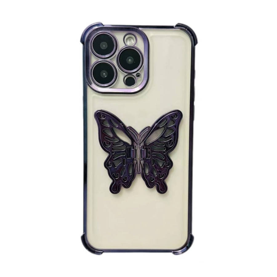 Electrpolated 3D Butterfly Holder TPU Phone Case, For iPhone 13 Pro Max, For iPhone 13 Pro, For i...