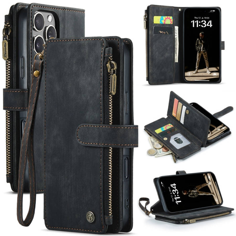 CaseMe C30 Card Slots Zipper Wallet Leather Phone Case, For iPhone 17e / 16e, For iPhone 17 Pro M...