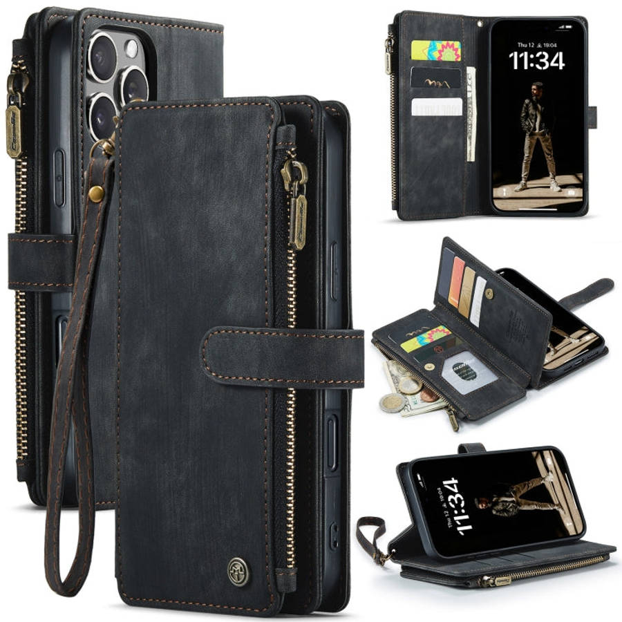 CaseMe C30 Card Slots Zipper Wallet Leather Phone Case, For iPhone 17e / 16e, For iPhone 17 Pro M...
