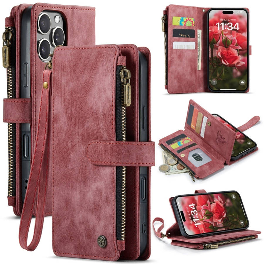 CaseMe C30 Card Slots Zipper Wallet Leather Phone Case, For iPhone 17e / 16e, For iPhone 17 Pro M...