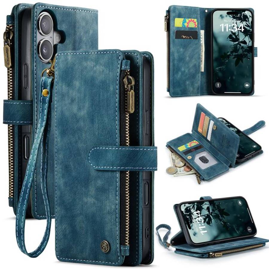 CaseMe C30 Card Slots Zipper Wallet Leather Phone Case, For iPhone 17e / 16e, For iPhone 17 Pro M...