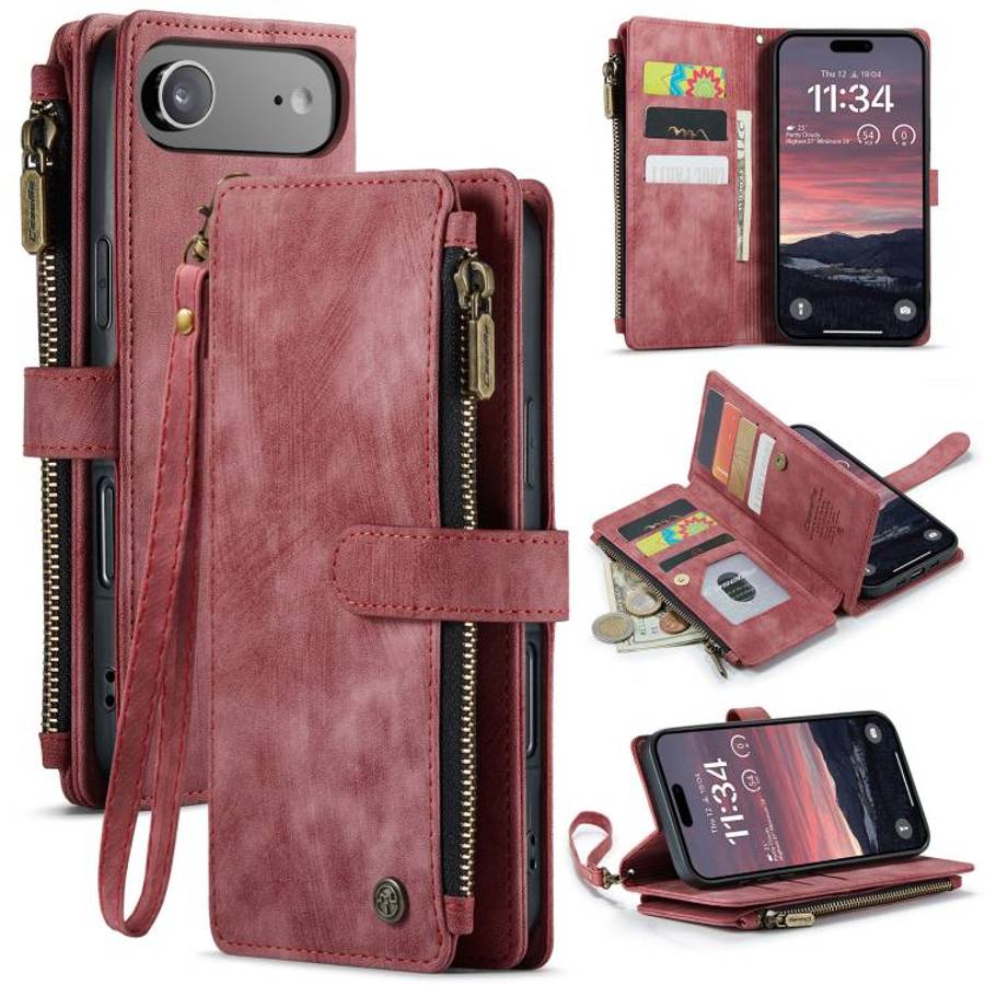 CaseMe C30 Card Slots Zipper Wallet Leather Phone Case, For iPhone 17e / 16e, For iPhone 17 Pro M...
