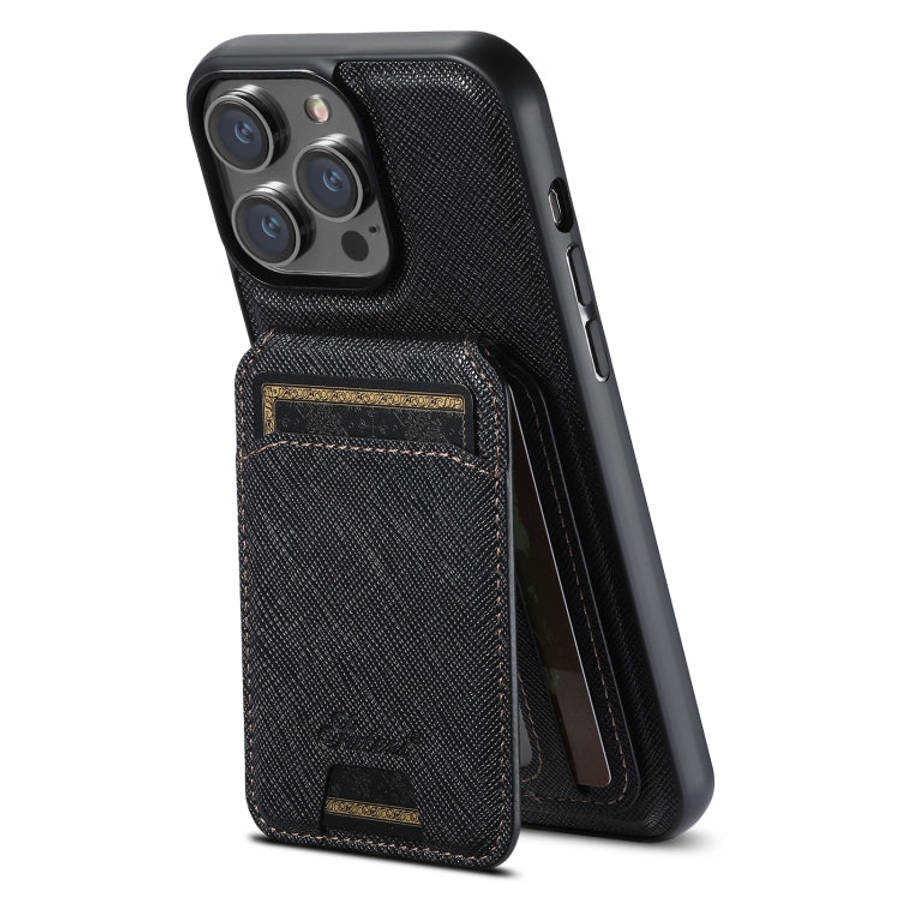 Suteni H18 Cross Grain MagSafe Wallet Leather Phone Case, For iPhone 18, For iPhone 18 Pro, For i...