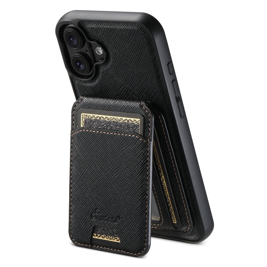 Suteni H18 Cross Grain MagSafe Wallet Leather Phone Case, For iPhone 18, For iPhone 18 Pro, For i...