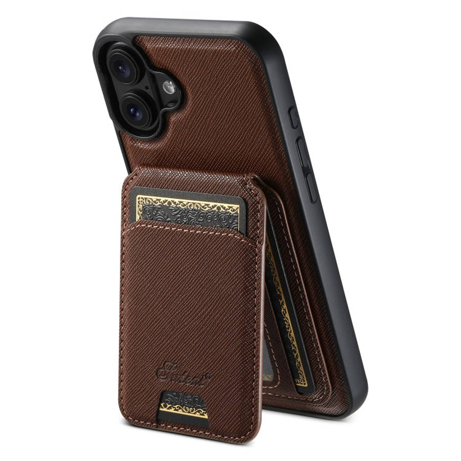 Suteni H18 Cross Grain MagSafe Wallet Leather Phone Case, For iPhone 18, For iPhone 18 Pro, For i...